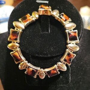Elegant Silver and Brown Tortoise Shell Bracelet Magnetic